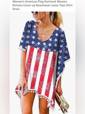 Amazon, American Flag Kimono, loose fit, Dress coverup, Size L/XL, NWOT